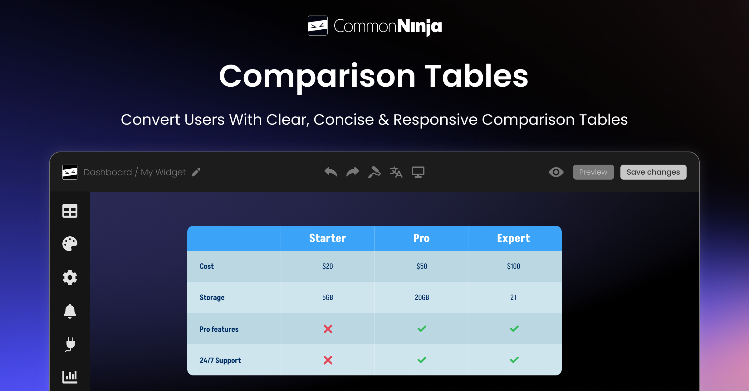 Comparison Tables Widget - Free & Works on Any Website